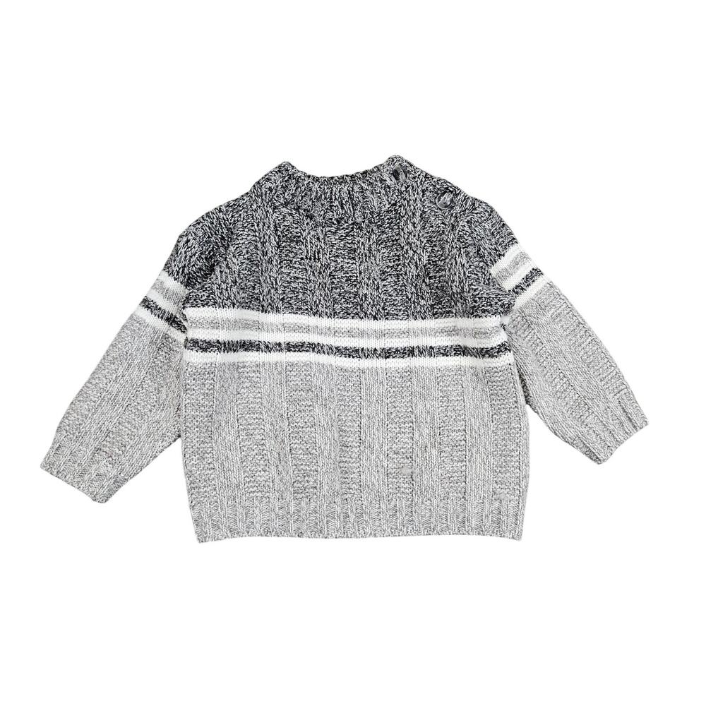 B.T. KIDS BABY SWEATER – SIZE 6–9 MONTHS – GRAY COLORBLOCK – STRIPED KNIT